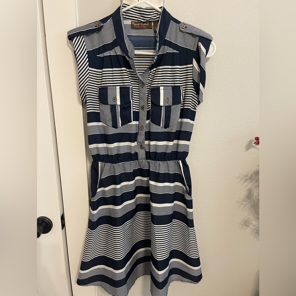 Speed Control NY Nautical Navy Stripe Dress with Pockets Size Small